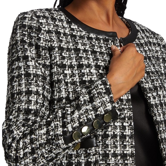 Alice and Olivia Donita tweed and vegan leather jacket - Picture 13 of 13